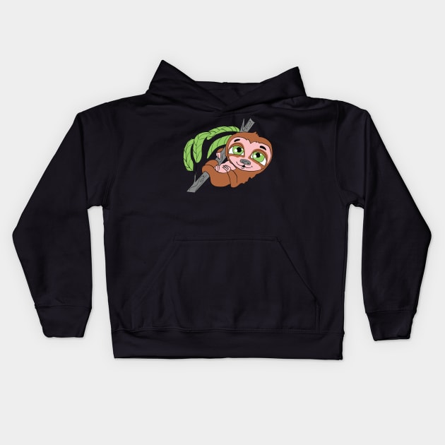 Funny Cute Hanging Relaxed Sloth Kids Hoodie by Foxydream